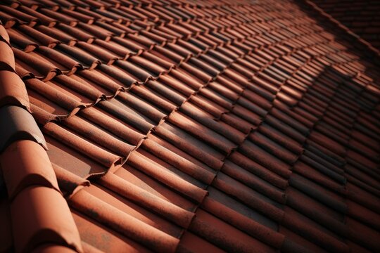 A 3D Rendered Red Roof Tile Pattern For House Covering. Generative AI