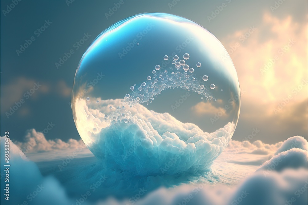 Poster beautiful modern abstract artwork of the sky captured in the transparent sphere bubble that reflect 