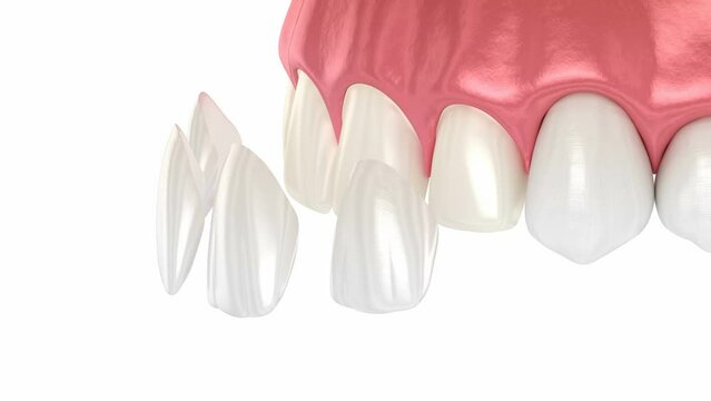 Dental veneer placement procedure. Dental 3D animation