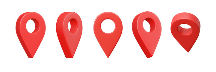 Map 3d pins set in various angles. Location points vector shapes. 3D rendering