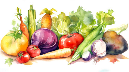 色々な野菜の水彩イラスト　Generative AI - obrazy, fototapety, plakaty