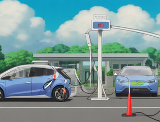 electric car on charging station AI Generative 