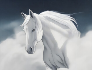 white horse in the wind AI Generative 