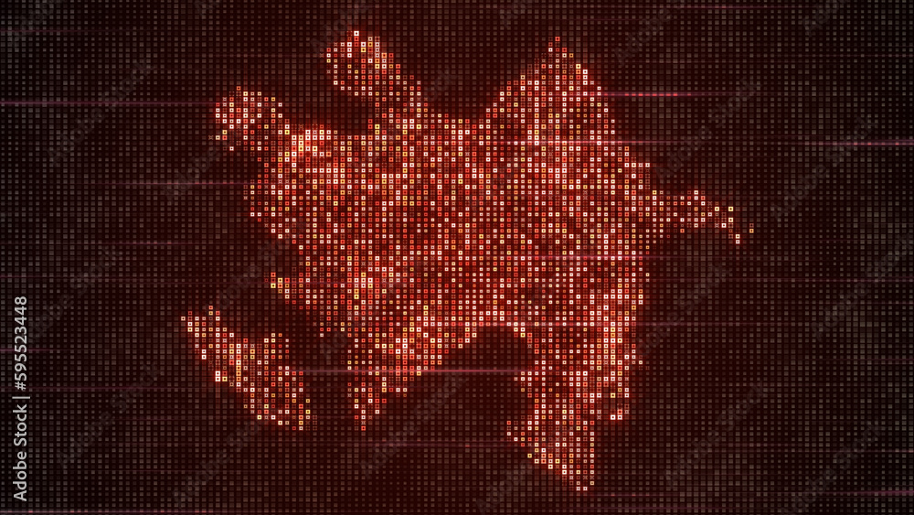 Poster abstract futuristic red shinny digital hud square elements mosaic grid map of azerbaijan flat screen