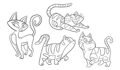 Naklejka premium Coloring book gray cat. Cute Cats cartoon character. Doodle style. Outline vector illustration for coloring book. Vector sheet icon.