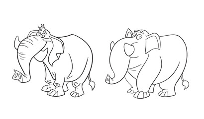 Fototapeta na wymiar Vector illustration of cartoon elephant . Coloring book or page for kids. Doodle style. Outline vector illustration for coloring book. Vector sheet icon.