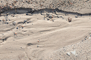 Mud, puddles, a country road after rain. Soggy ground.