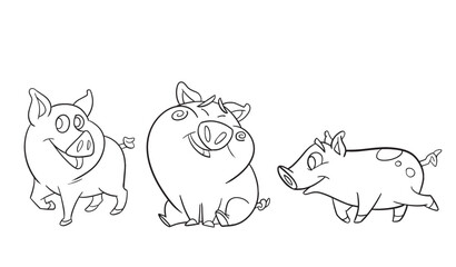 Easy coloring page of Cute Pigs . Icon sheet vector.