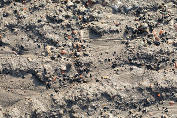 Mud, puddles, a country road after rain. Soggy ground.