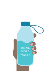 Plastic bottle of water hold in hand. Vector illustration in flat style. Eps 10