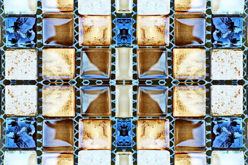 A close-up view of ceramic tile and small brick used for facing wall and houses. Abstract...