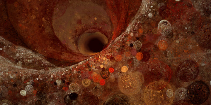 Abstract fractal art background, suggestive of inside the gut, airways, or blood vessels, possibly infected with disease and viruses, or it could be a rocky cave on an alien planet.