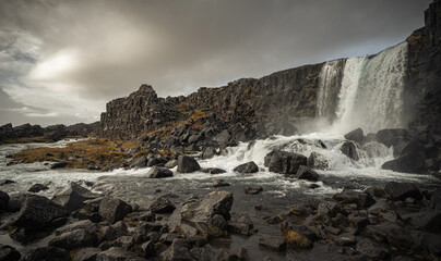 iceland waterfall off continental crack