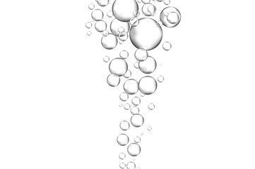 Water bubbles set isolated on white background. Air water bubbles for soda effect, transparent backdrop, icon design, champagne bubbles, texture and wallpaper. Water drops pattern, vector illustration