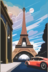 Eiffel tower in Paris, France. Vintage vector illustration.