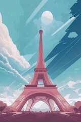 Eiffel tower in Paris, France. Vintage vector illustration.
