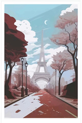 Eiffel tower in Paris, France. Vector illustration in flat style