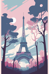 Eiffel tower in Paris, France. Vector illustration