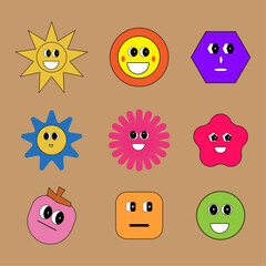 Graphic element emojis icon sun face illustration set