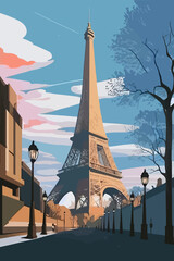 Paris, Eiffel tower, France. Travel poster, postcard - obrazy, fototapety, plakaty
