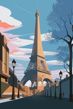 Paris, Eiffel tower, France. Travel poster, postcard