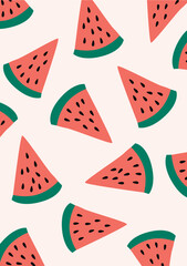Watermelon slice summer pink background.