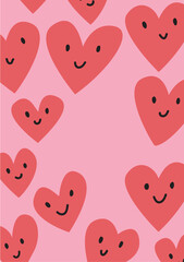 Pink Hearts poster with empty space for text. Love background.