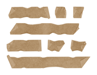 Collection of adhesive tape pieces on transparent background	