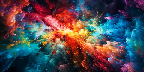 Fototapeta na wymiar abstract colorful space nebula or multi-colored dust explosion background, Generative AI