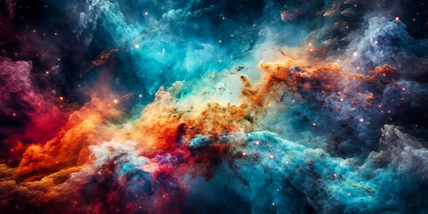 Obraz na płótnie Canvas abstract colorful space nebula or multi-colored dust explosion background, Generative AI