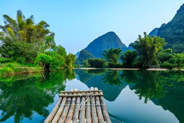 Peel and stick wall murals Guilin Landscape of Guilin, Li River and Karst mountains. Located near Yangshuo, Guilin, Guangxi, China. Take a bamboo raft tour Guilin landscape.
