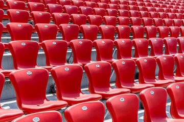 Red seat background in the stadium