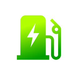 Fototapeta premium Green eco electric fuel pump icon, Charging point station for hybrid, Linear design, Isolated on white background, Vector illustration