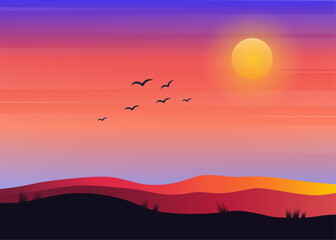 sunset landscape. gradient sunset background