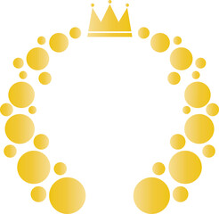 金色の輪で作った月桂冠風のフレームと王冠のイラスト