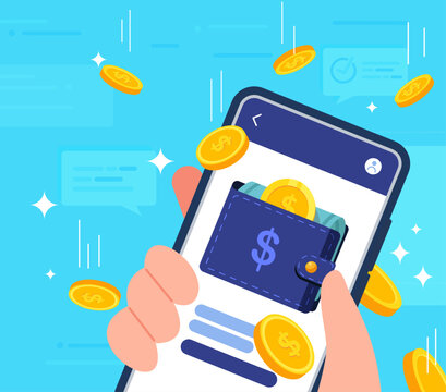 Hand holding mobile phone for mobile banking and online payment. global transactions
