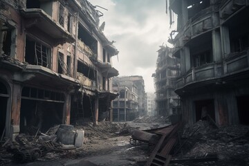 Fototapeta na wymiar Ravaged city after war. Generative AI