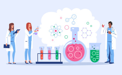 Laboratory scientist research medical medicine lab scientific experiment concept. Vector graphic design illustration element