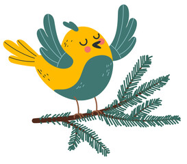 Bird cute sparrow sing song concept. Vector graphic design illustration
