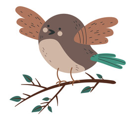 Bird cute sparrow sing song concept. Vector graphic design illustration
