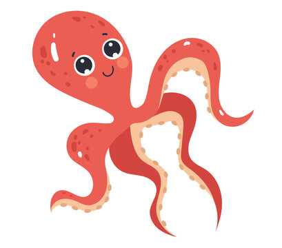 Octopus character isolated on white background. Vector graphic design illustration
