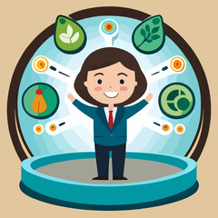 man in circle of science and ecology