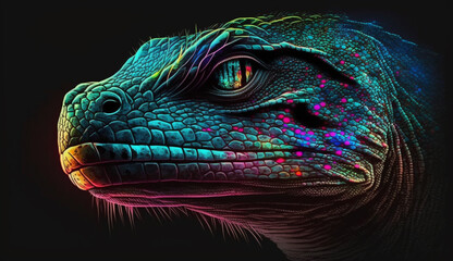 AI Generated Monitor lizard face neon light illustration