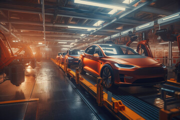 Fototapeta na wymiar Car Factory Production Conveyor. Generative AI