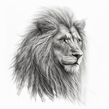 AI Generated Photo of Lion face drawing with pencil