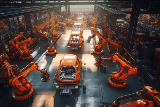 Car Factory Production Conveyor. Generative AI