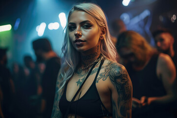 Fototapeta premium Party scene from a festive night club with happy people and friends. Generative AI