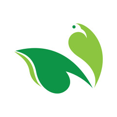 swan logo design template with two leaves vector on white background