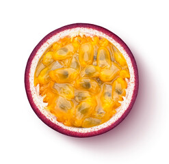 Passion fruit slice isolated on white background, top view