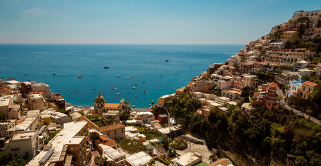 Panorama of Positano town and Amalfi Coast in Italy